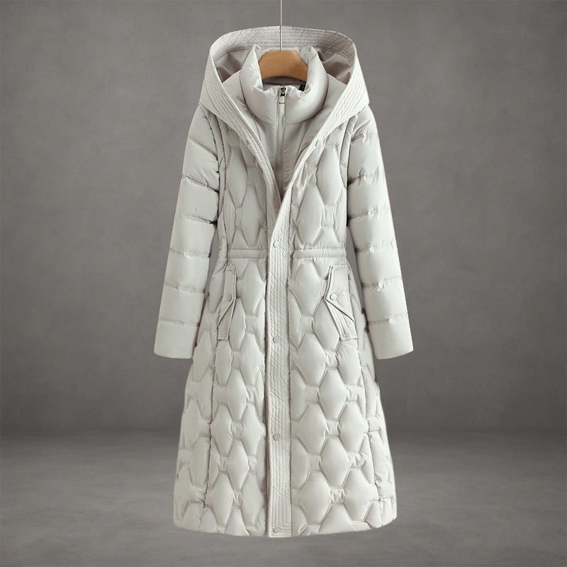 Hooded Longline Quilted Puffer Coat for Women - White