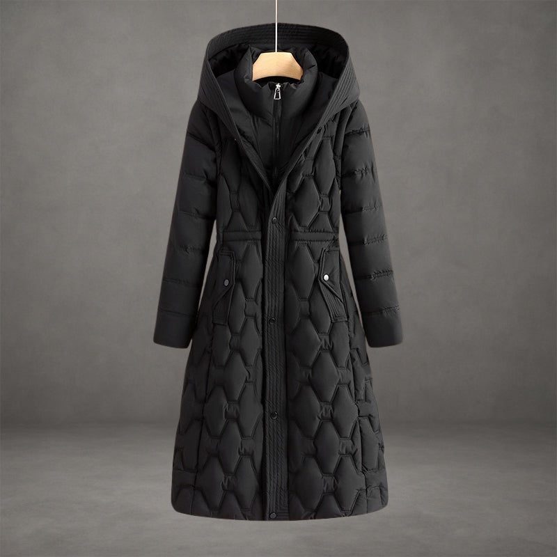 Hooded Longline Quilted Puffer Coat for Women - Black