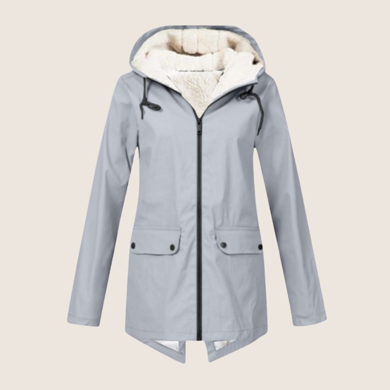 Hooded Longline Rain Jacket for Women - Grey