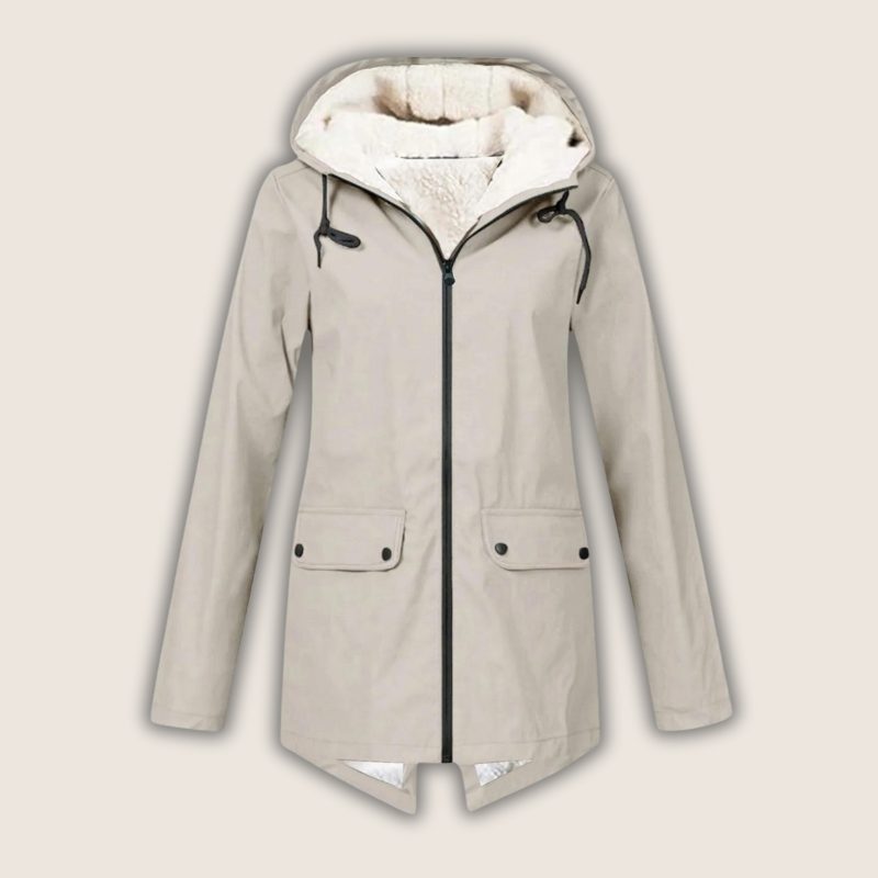 Hooded Longline Rain Jacket for Women - Beige