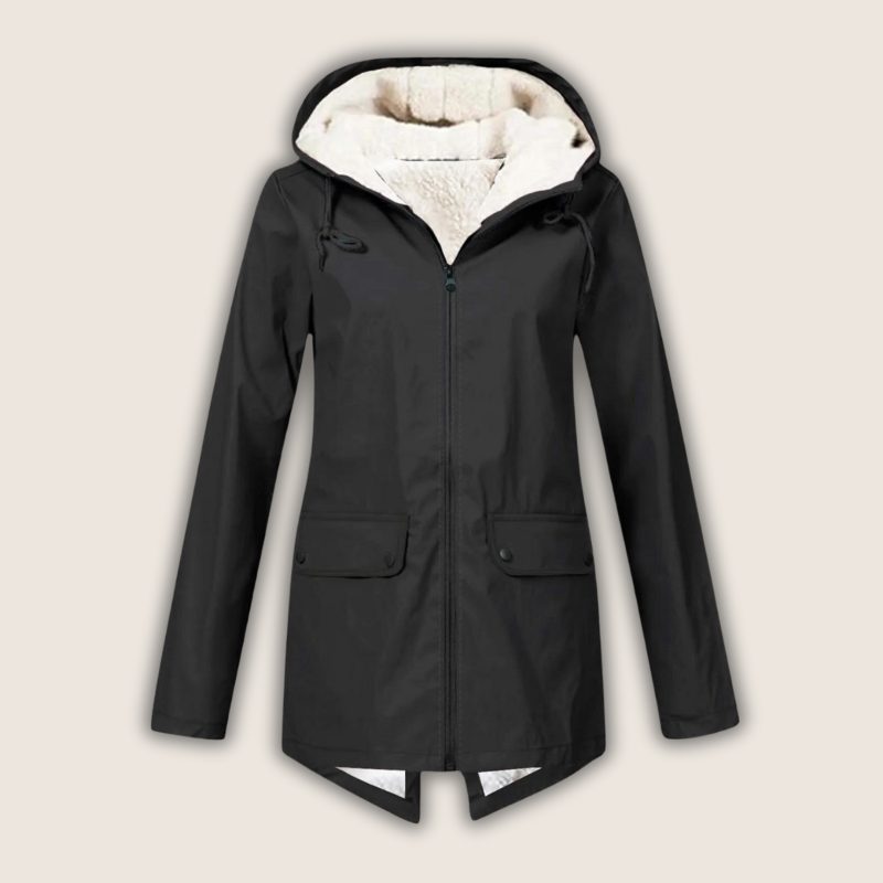Hooded Longline Rain Jacket for Women - Black