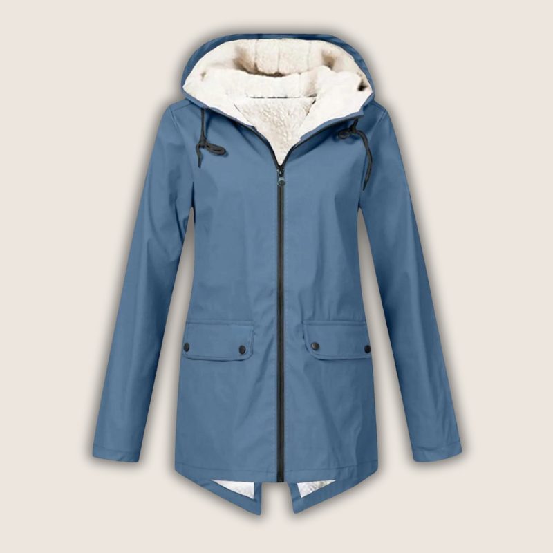 Hooded Longline Rain Jacket for Women - Blue