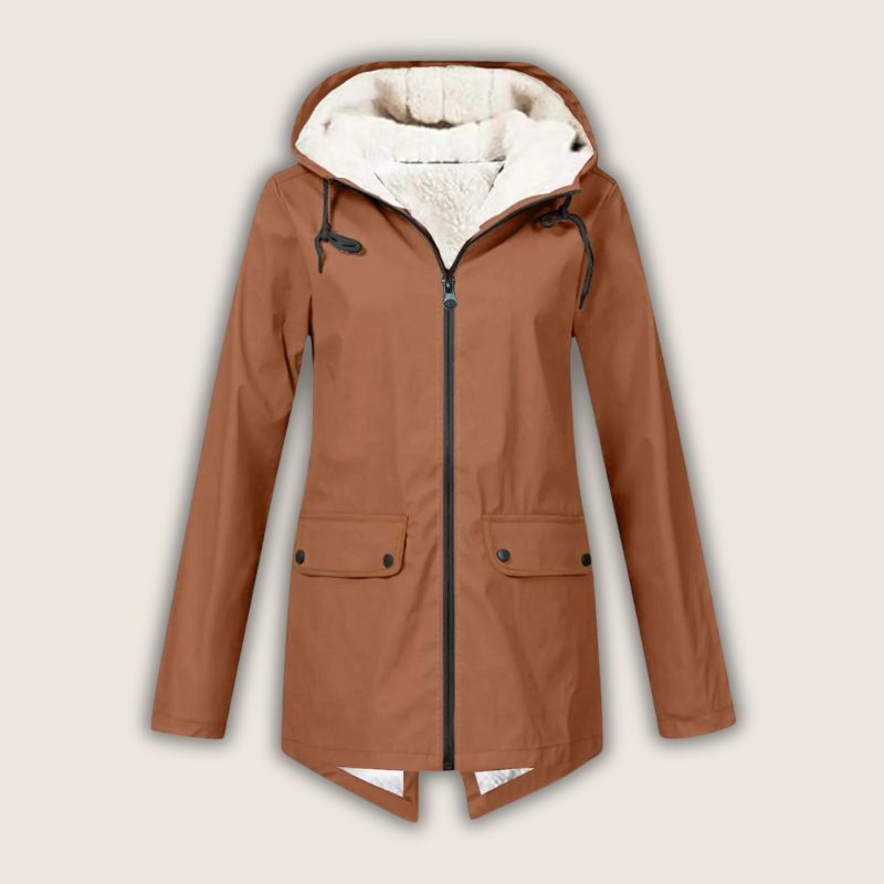 Hooded Longline Rain Jacket for Women - Burnt Orange