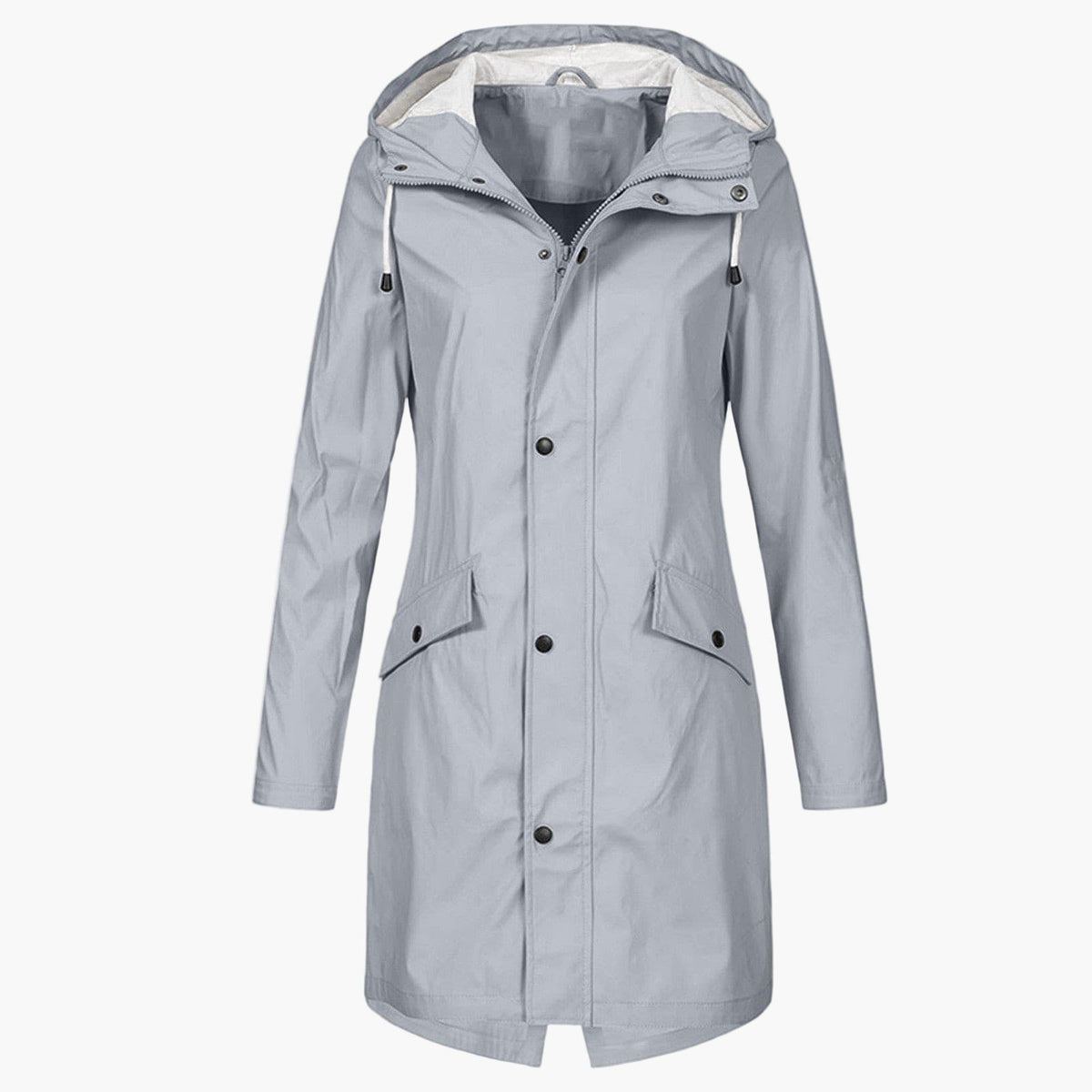 Hooded Longline Raincoat for Women - Gray