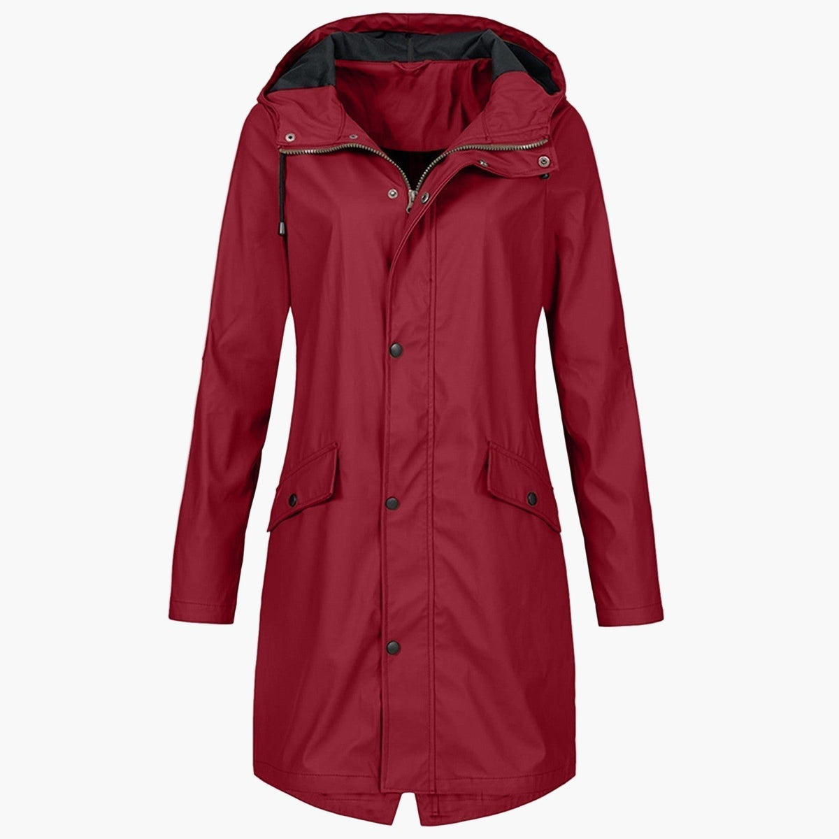 Hooded Longline Raincoat for Women - Red