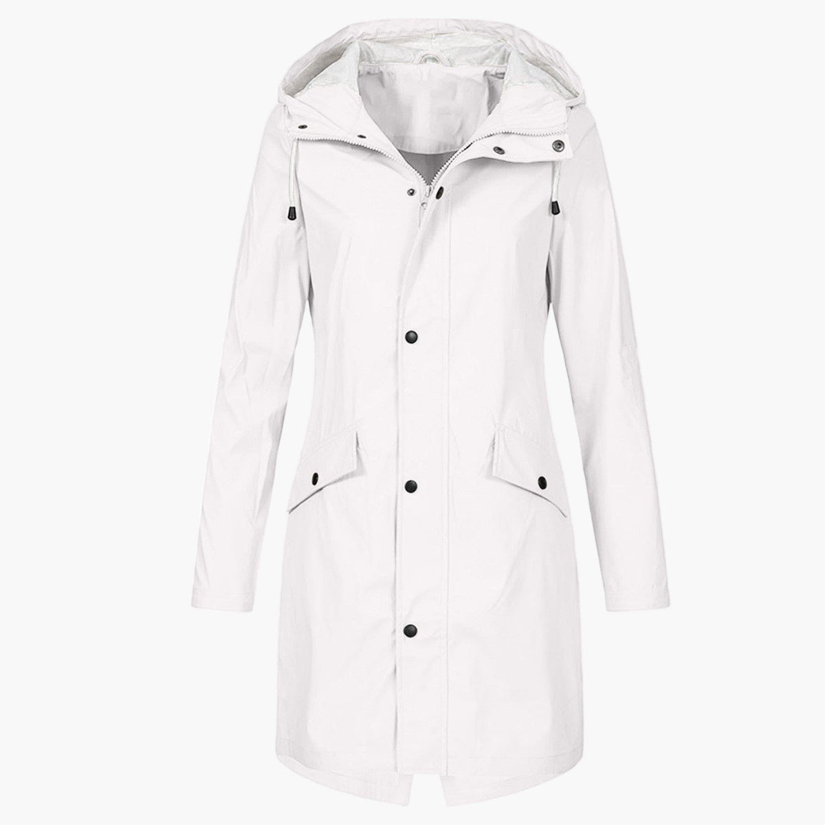 Hooded Longline Raincoat for Women - White