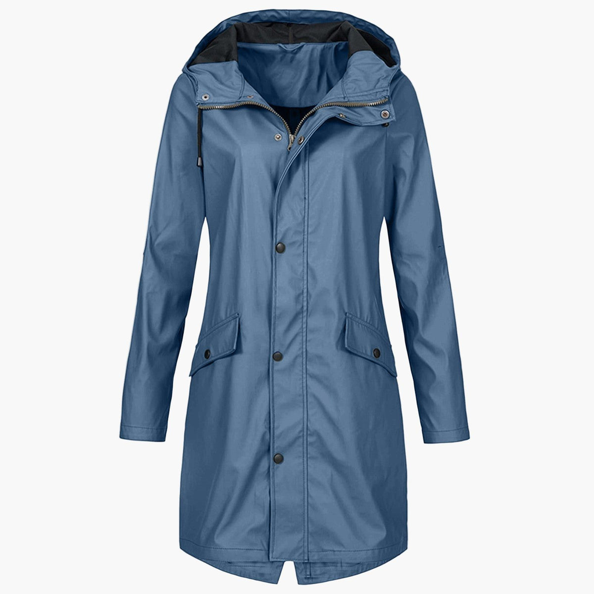 Hooded Longline Raincoat for Women - Blue