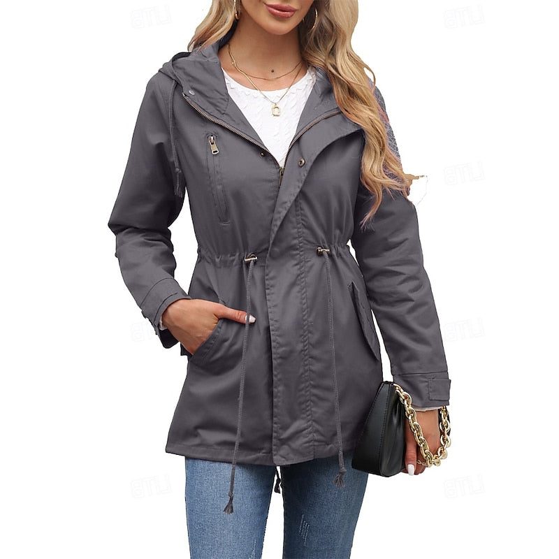 Hooded Longline Utility Coat for Women - Gray