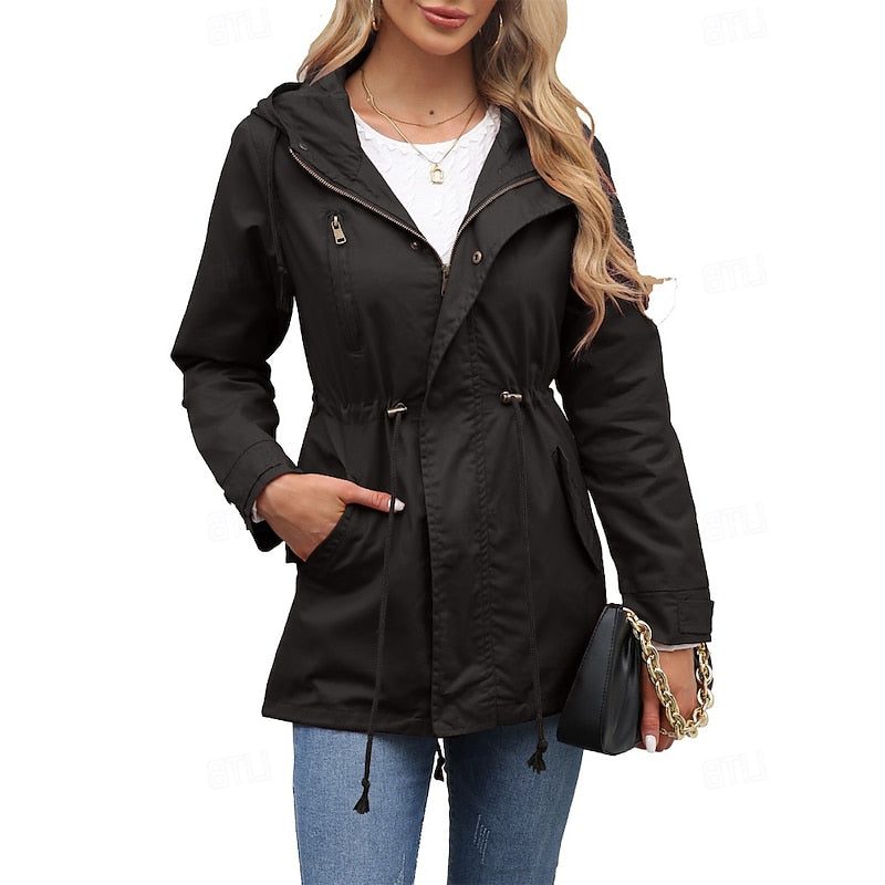 Hooded Longline Utility Coat for Women - Black