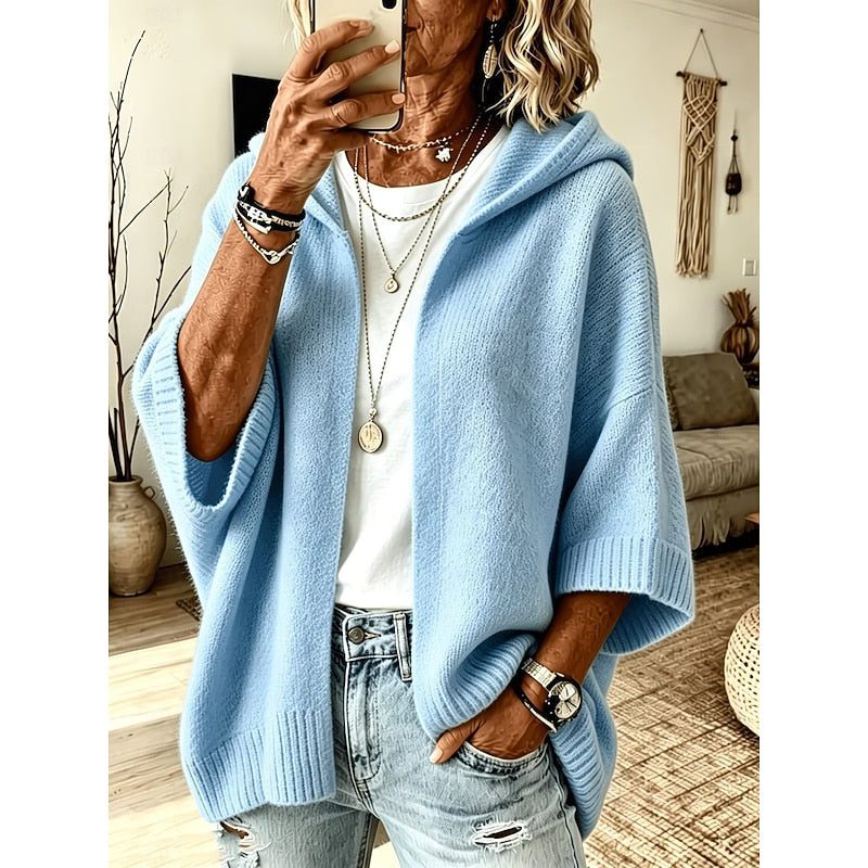 Hooded Open-Front Cardigan for Women - Sky Blue