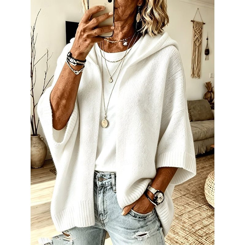 Hooded Open-Front Cardigan for Women - White
