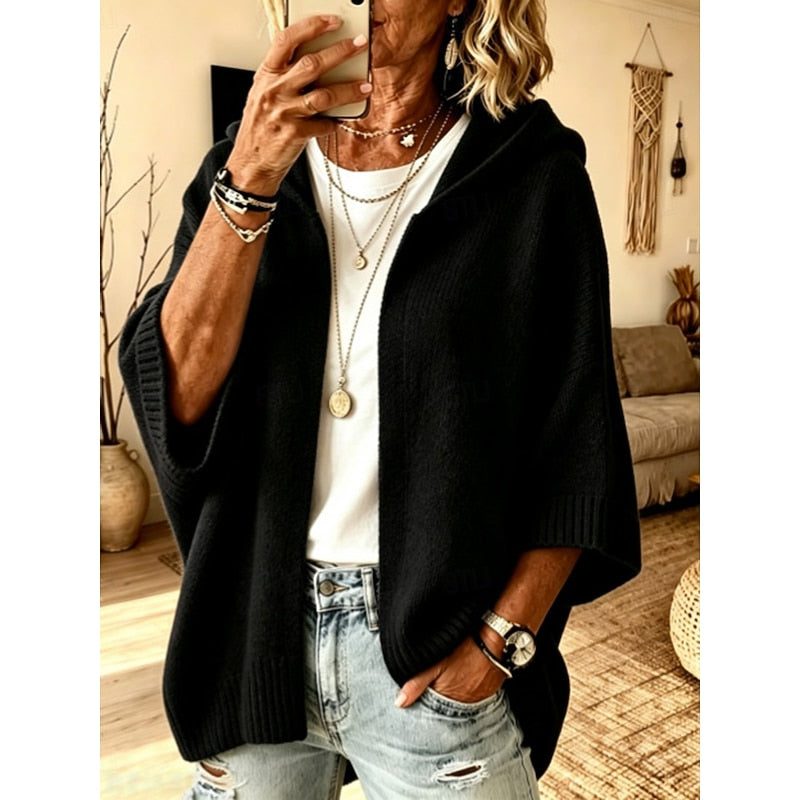 Hooded Open-Front Cardigan for Women - Black