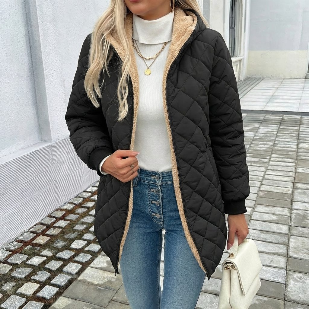 Hooded Quilted Longline Puffer Jacket for Women