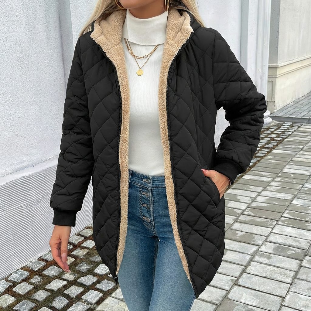 Hooded Quilted Longline Puffer Jacket for Women