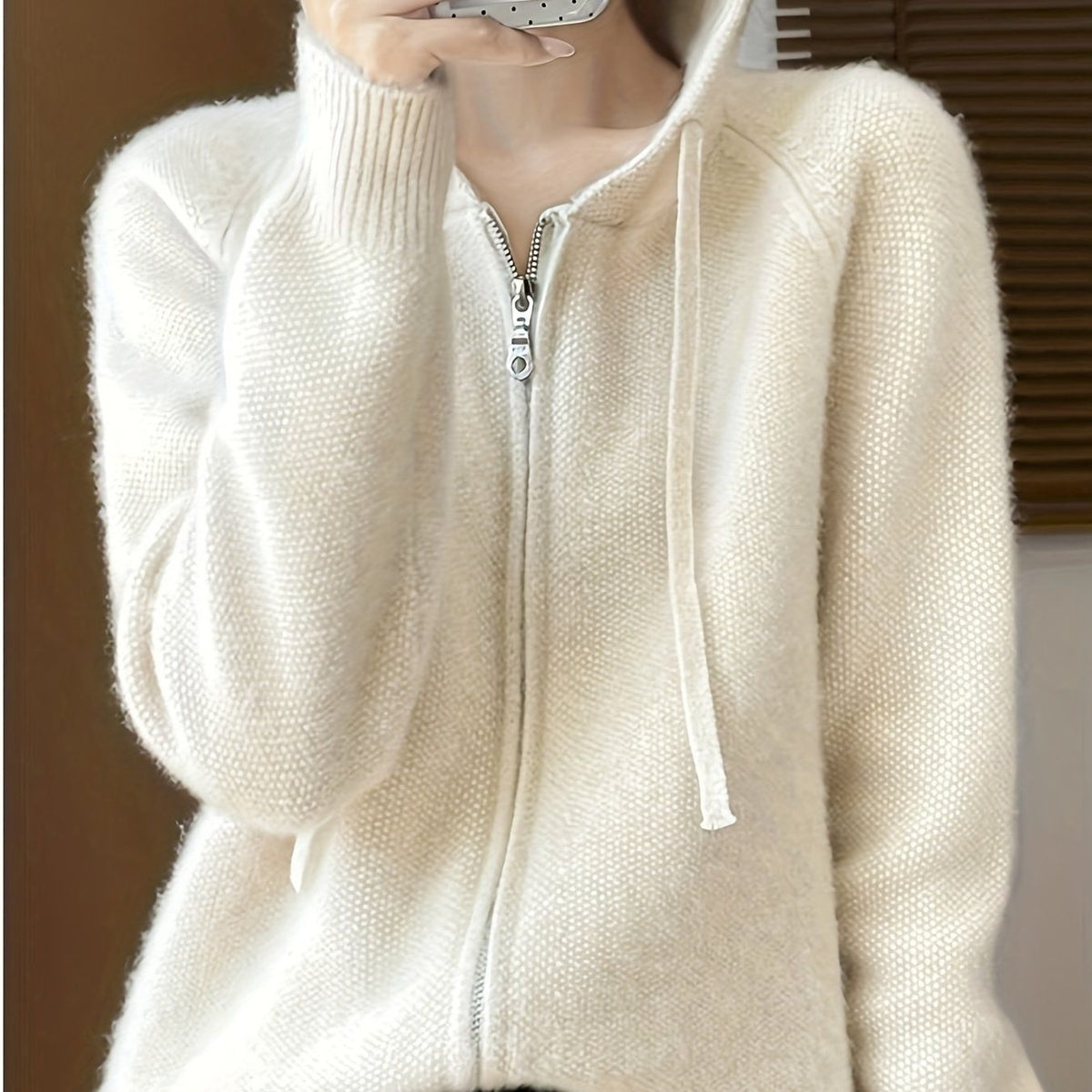 Hooded Zip-Up Long Cardigan for Women