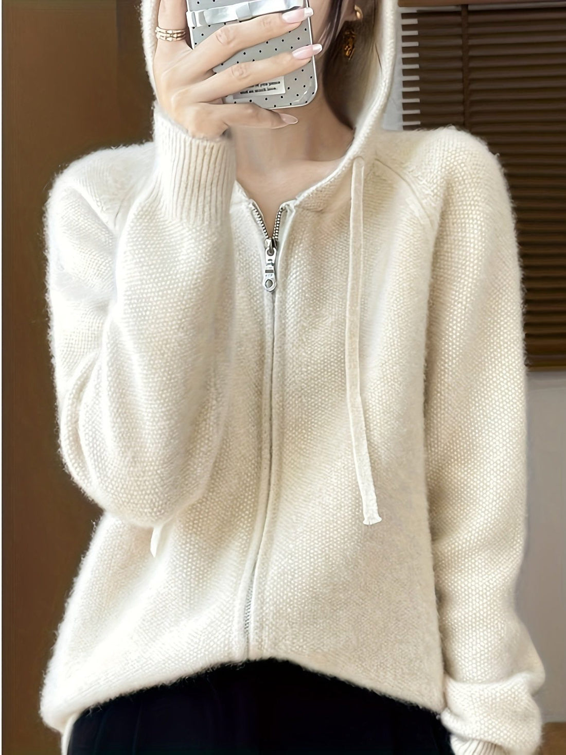 Hooded Zip-Up Long Cardigan for Women