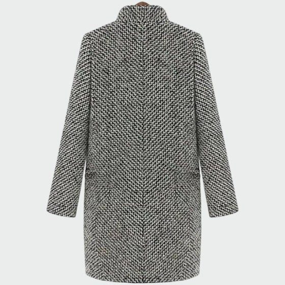 Houndstooth Tailored Long Coat with Lapel Collar for Women - View 2