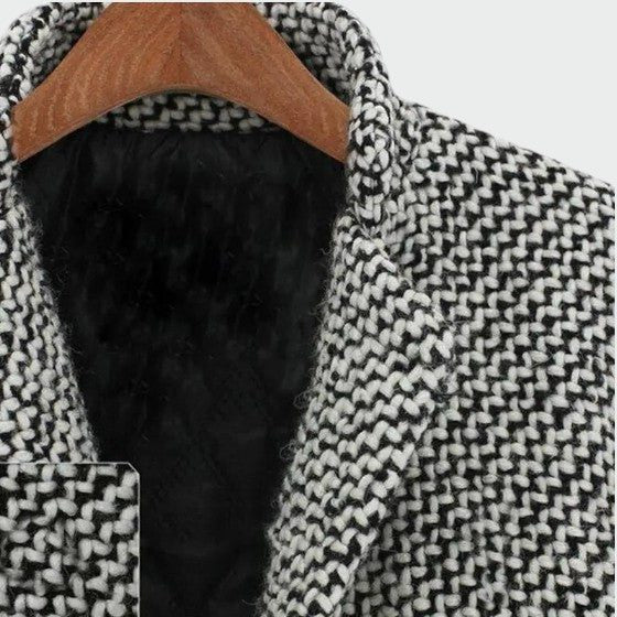 Houndstooth Tailored Long Coat with Lapel Collar for Women - View 3