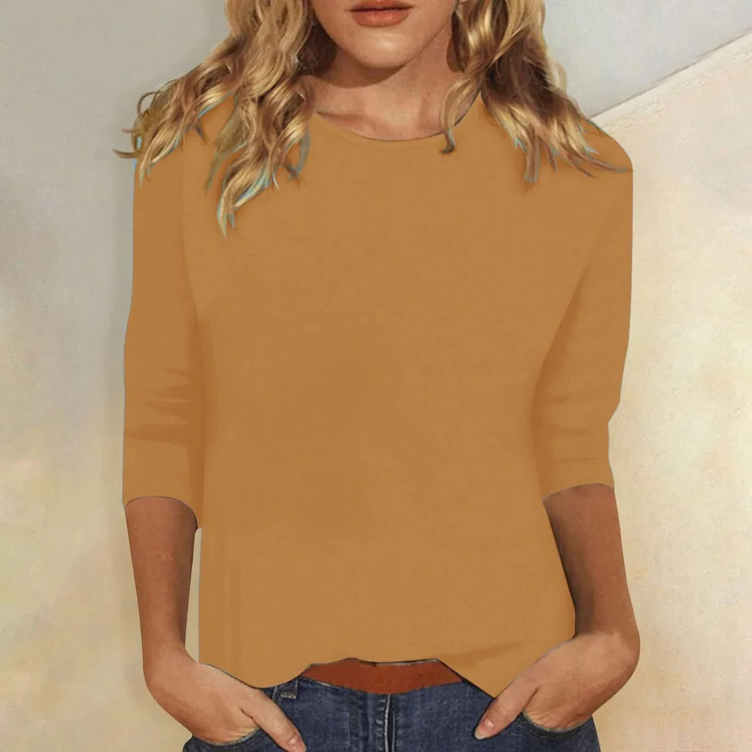 Crew Neck 3/4 Sleeve Top for Women