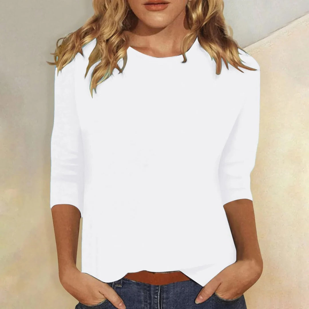 Crew Neck 3/4 Sleeve Top for Women