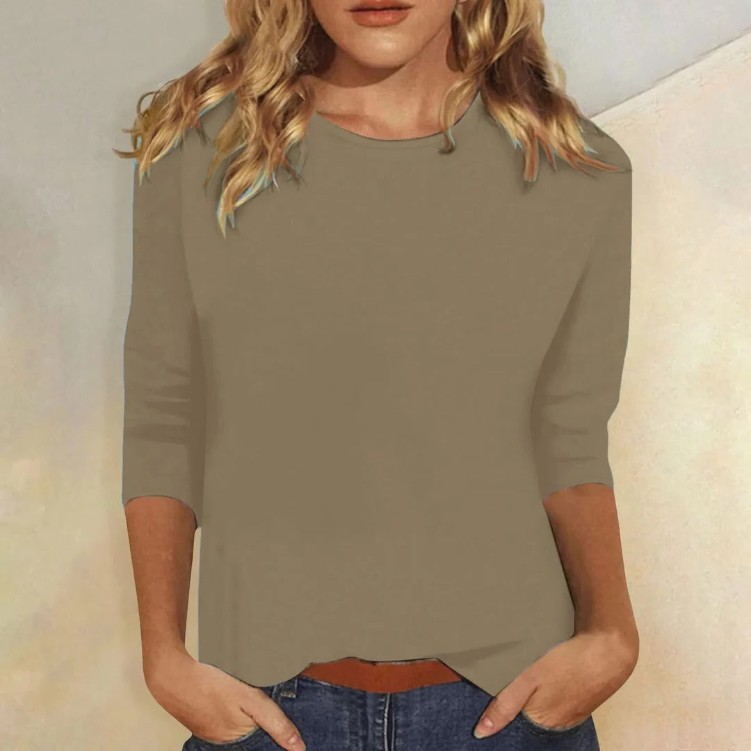 Crew Neck 3/4 Sleeve Top for Women