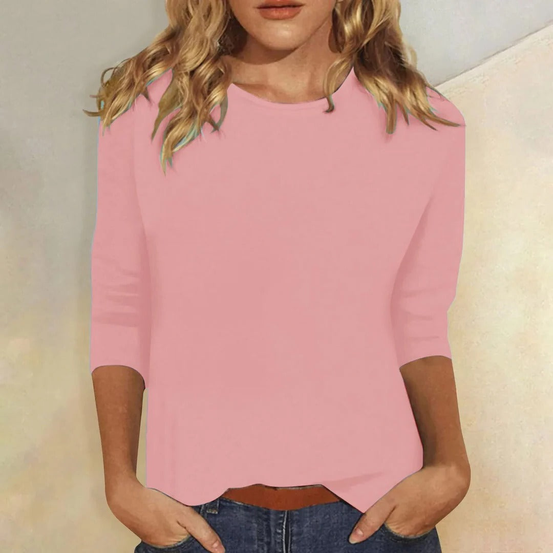 Crew Neck 3/4 Sleeve Top for Women