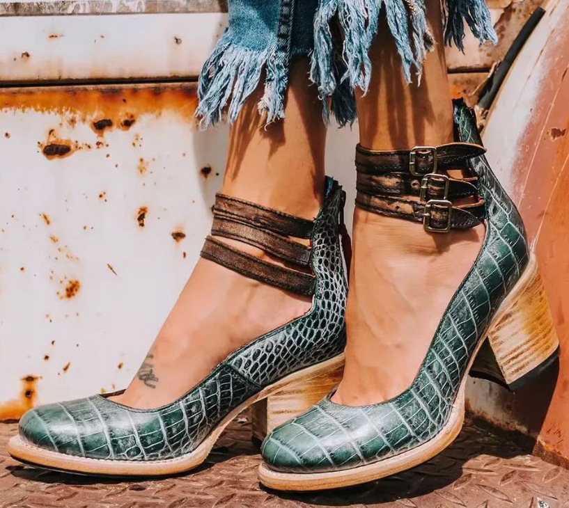 Block Heel Ankle Strap Boots for Women