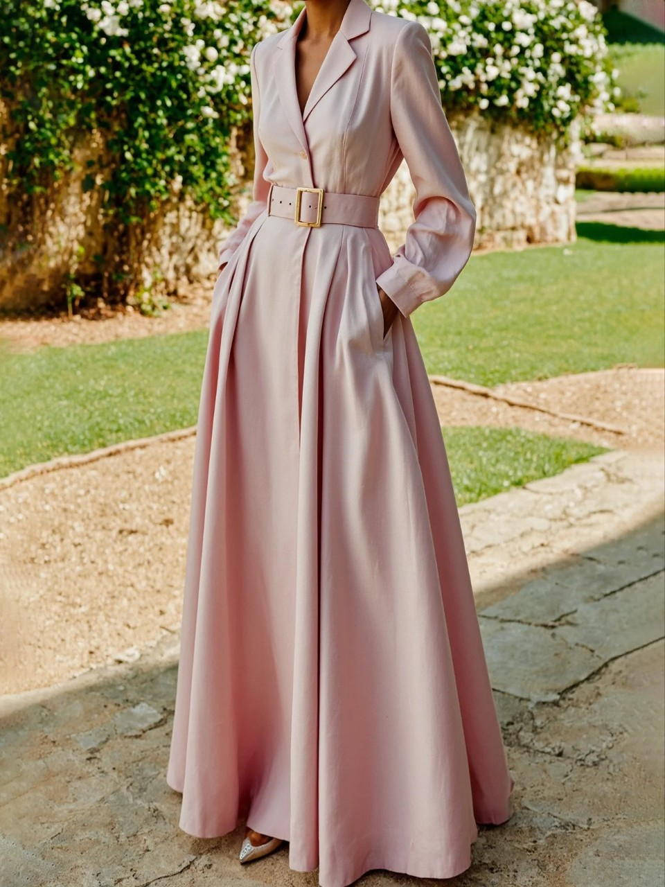 Pleated Blazer Midi Dress for Women