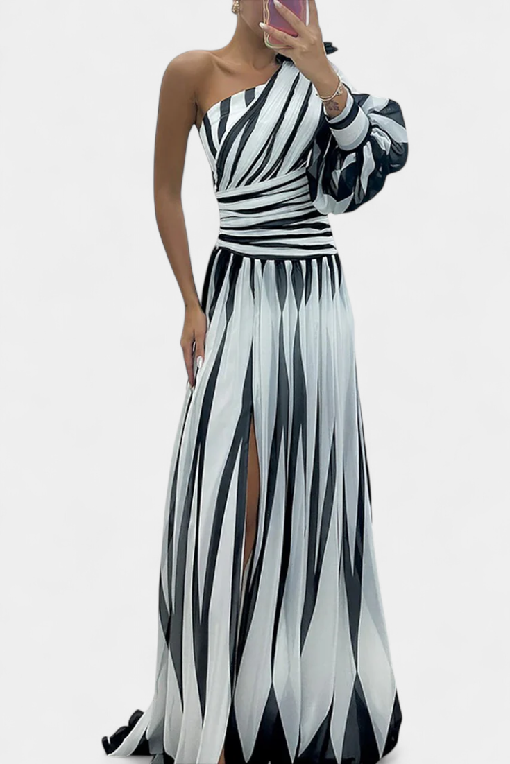 One-Shoulder Striped Maxi Dress for Women