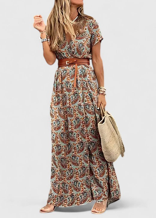 Printed Maxi Dress with Belt for Women