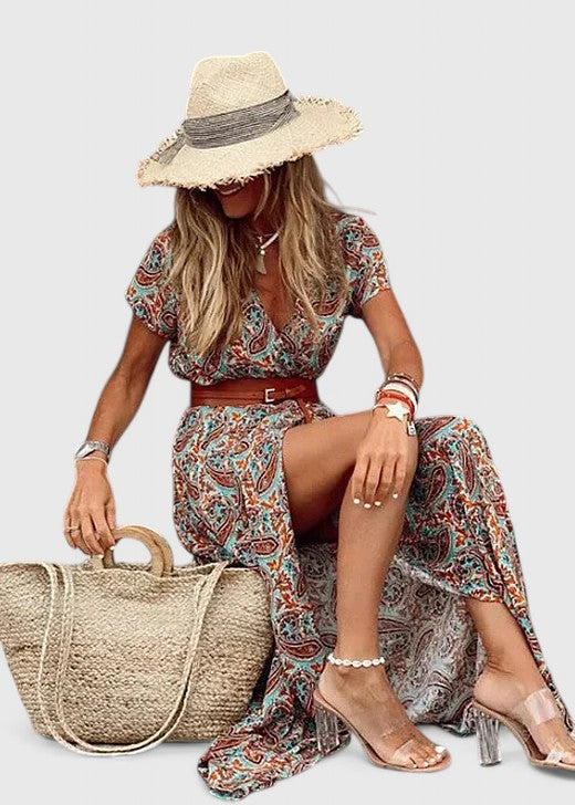 Printed Maxi Dress with Belt for Women