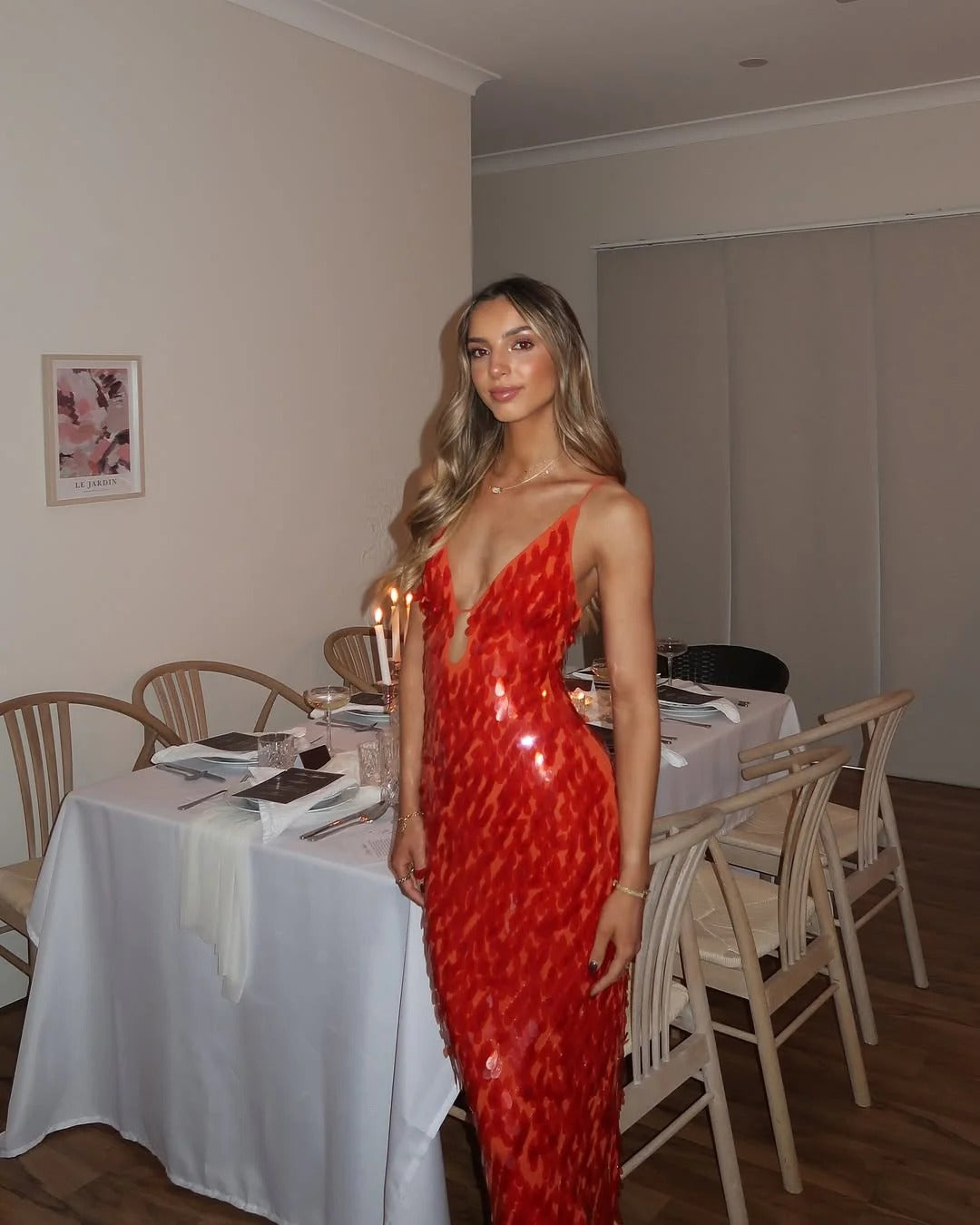 Deep V-Neck Sequin Embellished Cut Out Maxi Dress for Women