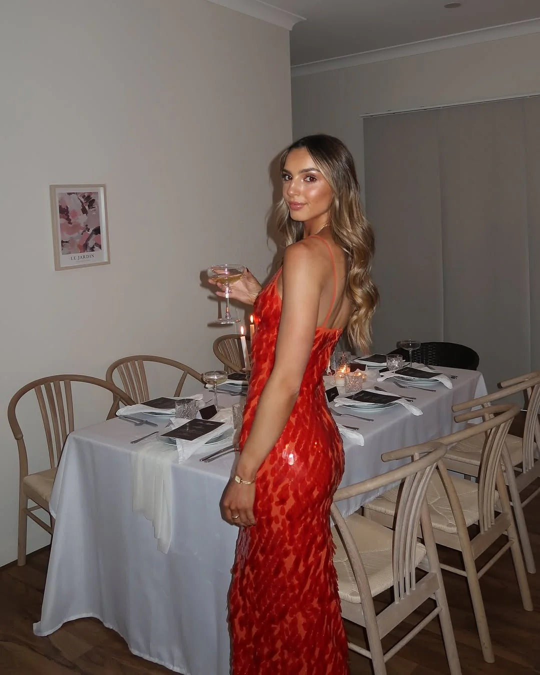 Deep V-Neck Sequin Embellished Cut Out Maxi Dress for Women