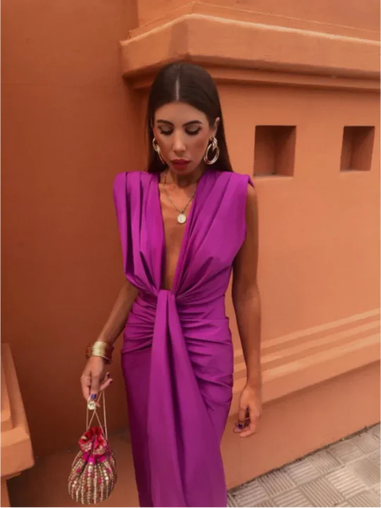 Ruched V-Neck Sleeveless Dress for Women