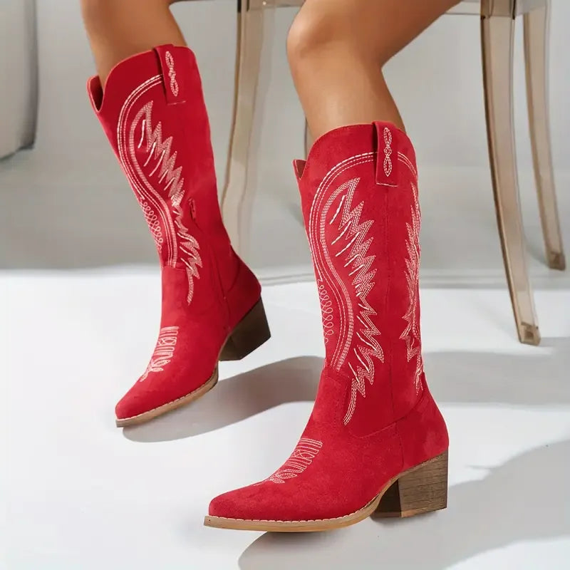 Embellished Block Heel Cowboy Boots for Women