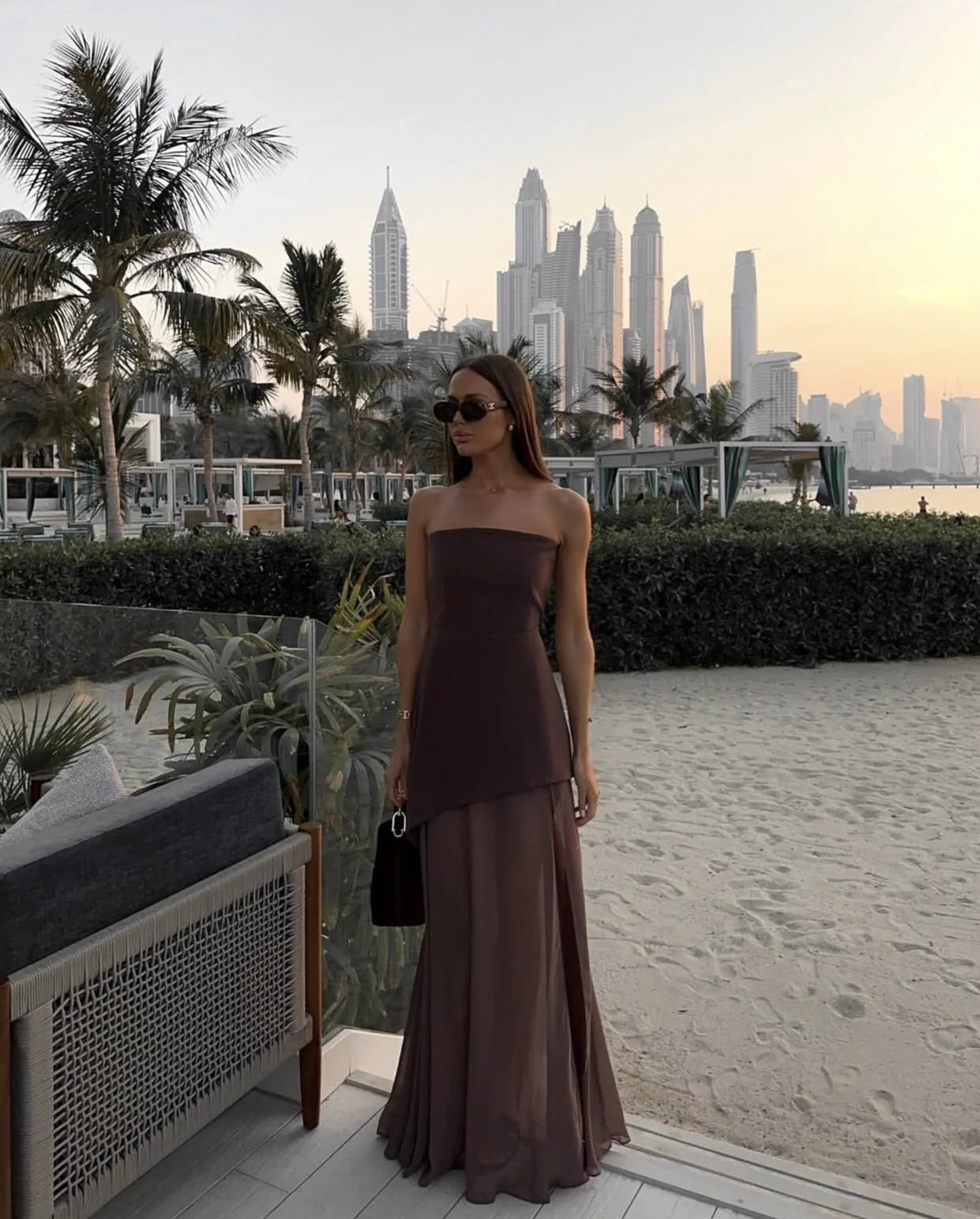 Split Hem Strapless Maxi Dress for Women