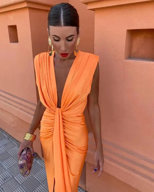 Ruched V-Neck Sleeveless Dress for Women