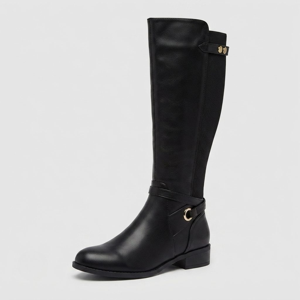 Knee-High Block Heel Leather Boots for Women