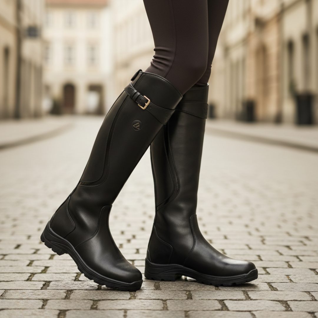 Knee High Boots with Adjustable Calf Strap for Women - Black