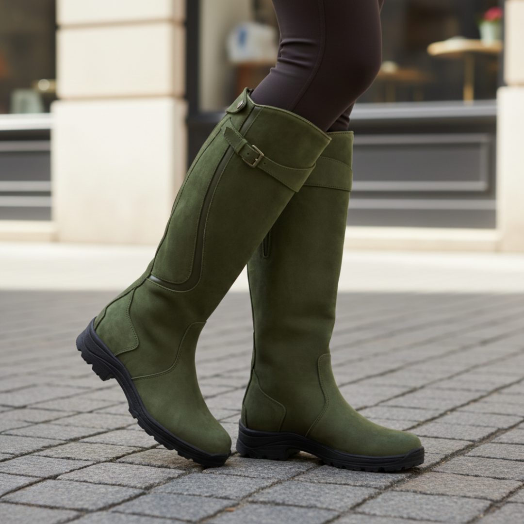 Knee High Boots with Adjustable Calf Strap for Women - Green