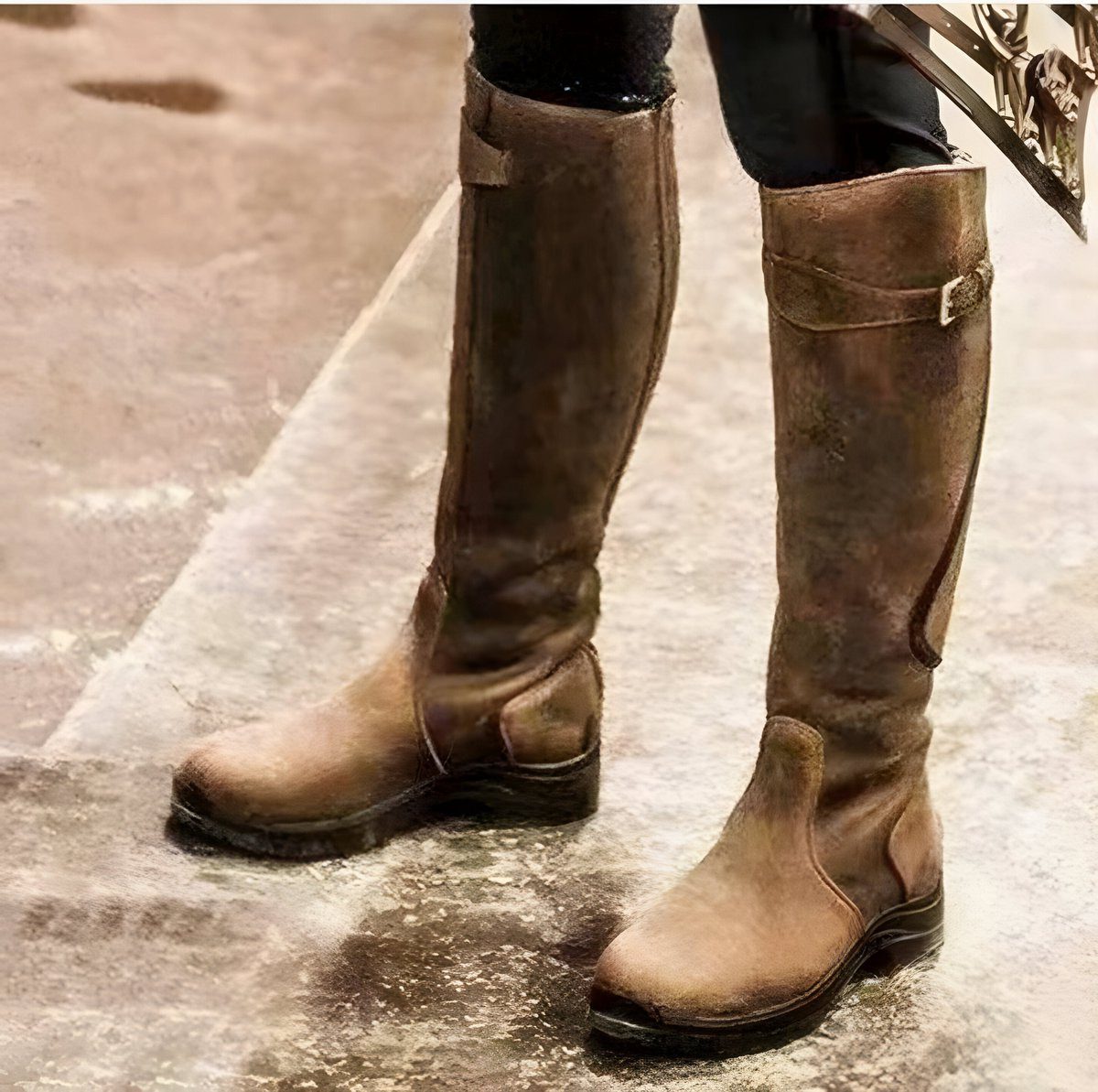 Knee High Leather Riding Boots with Buckle Strap for Women - Brown