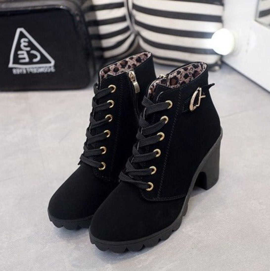 Lace-Up Block Heel Ankle Boots for Women