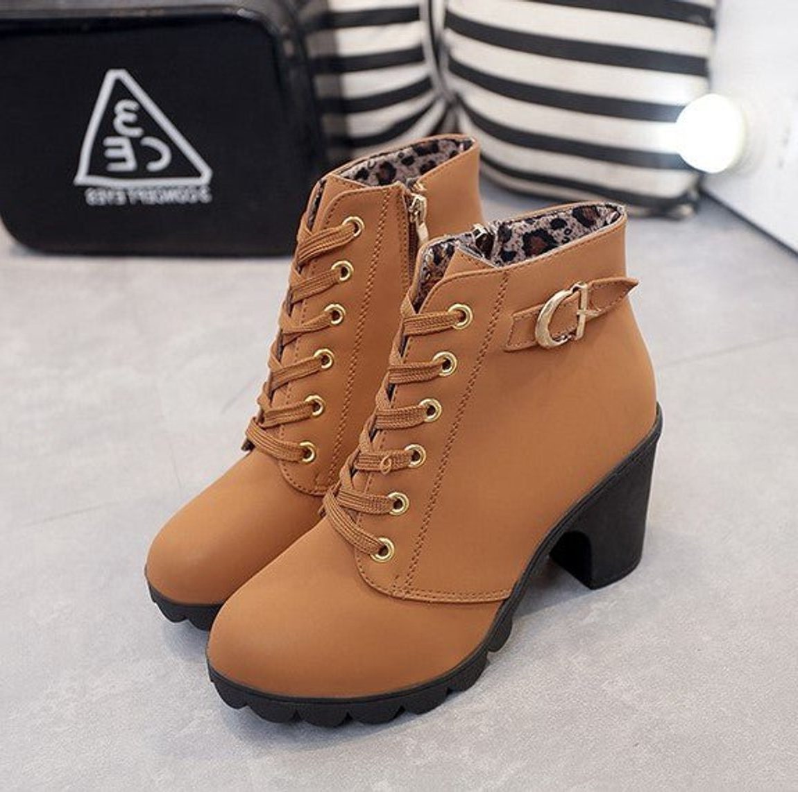 Lace-Up Block Heel Ankle Boots for Women - View 4
