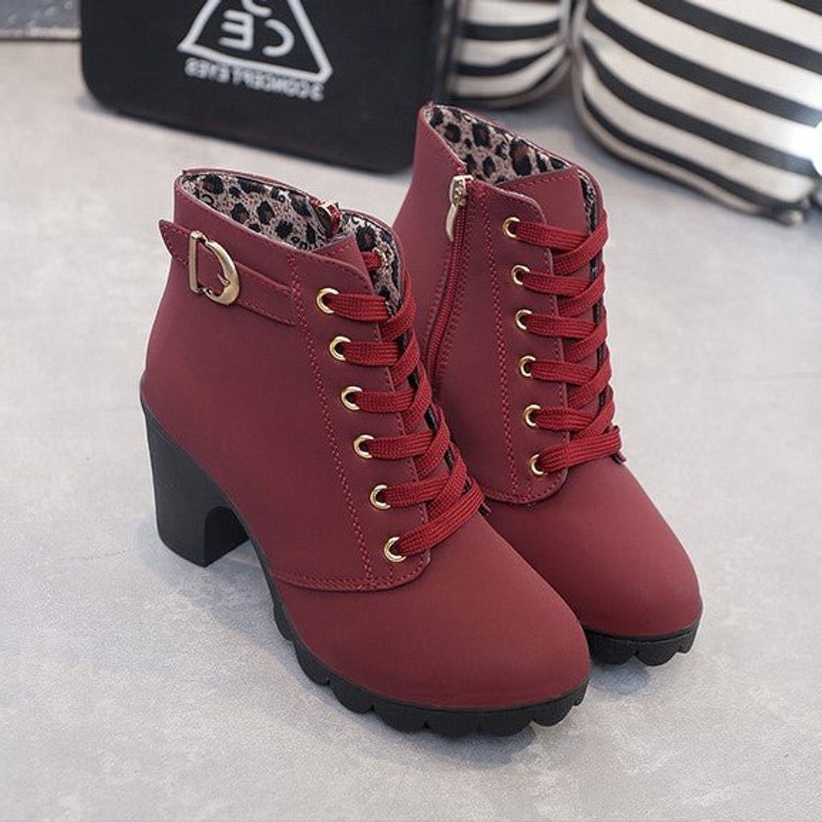 Lace-Up Block Heel Ankle Boots for Women - View 8