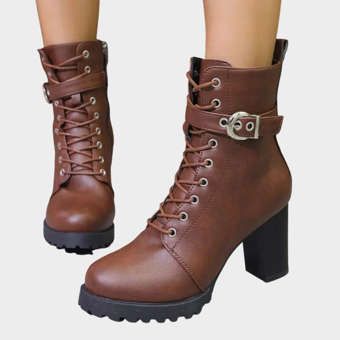 Lace-Up Block Heel Combat Ankle Boots for Women