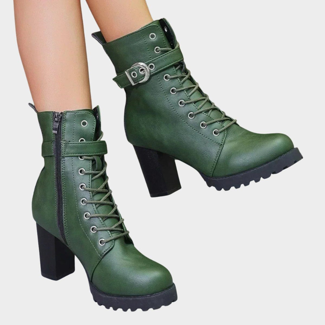 Lace-Up Block Heel Combat Ankle Boots for Women