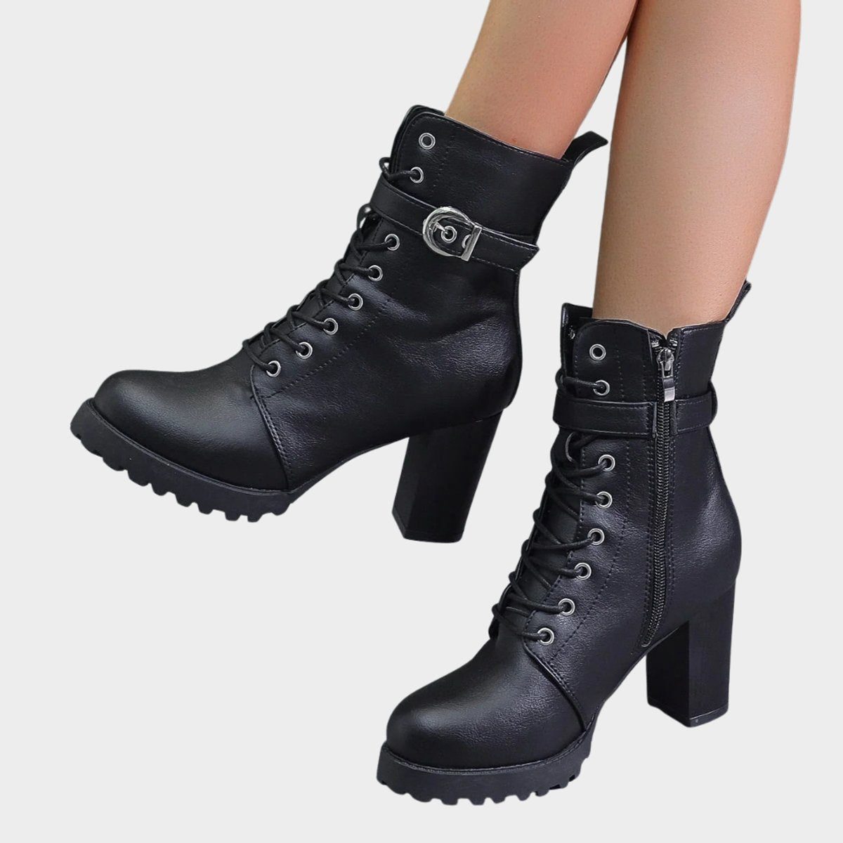 Lace-Up Block Heel Combat Ankle Boots for Women - View 4