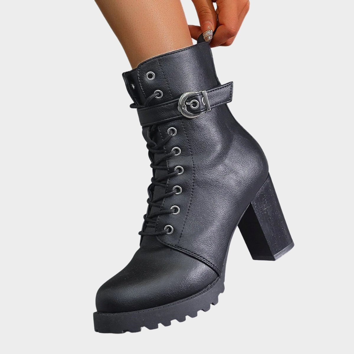 Lace-Up Block Heel Combat Ankle Boots for Women - View 5