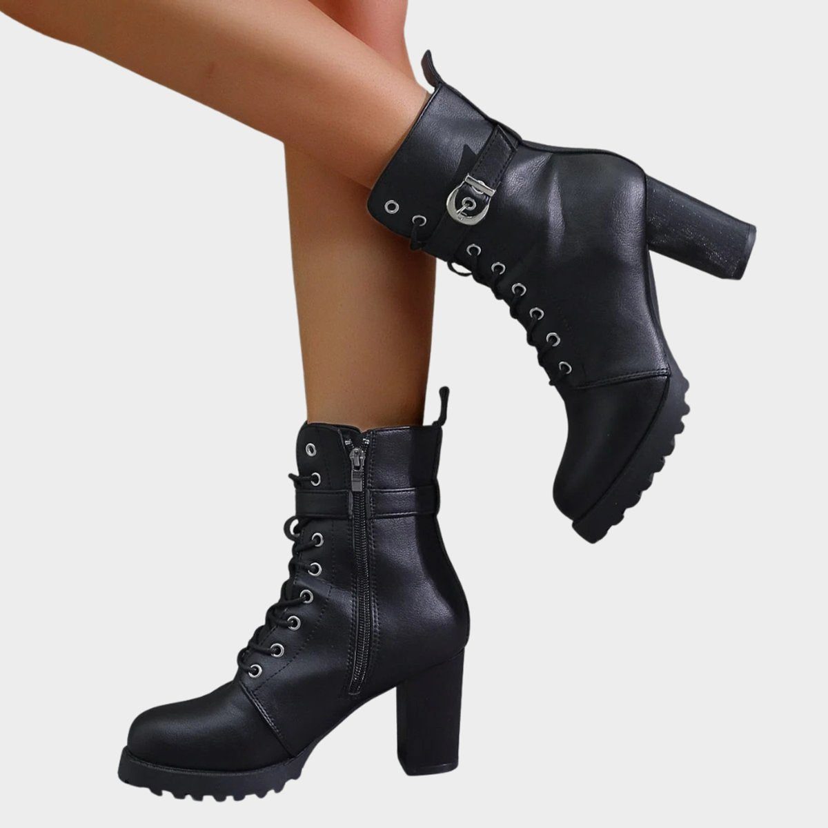 Lace-Up Block Heel Combat Ankle Boots for Women - View 6