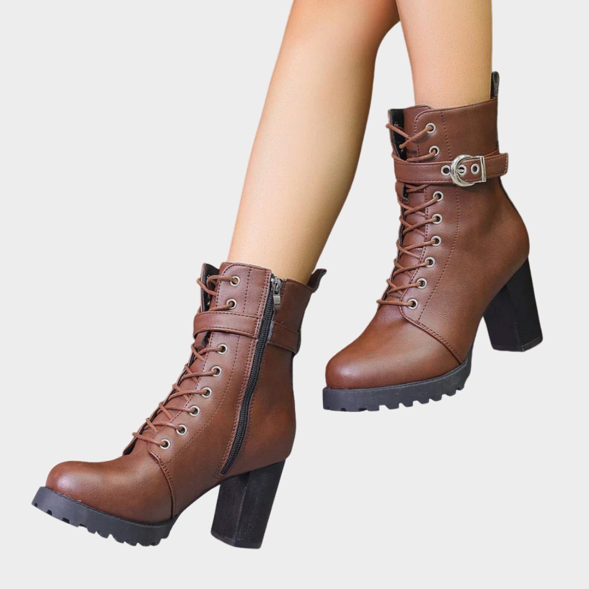 Lace-Up Block Heel Combat Ankle Boots for Women - View 7